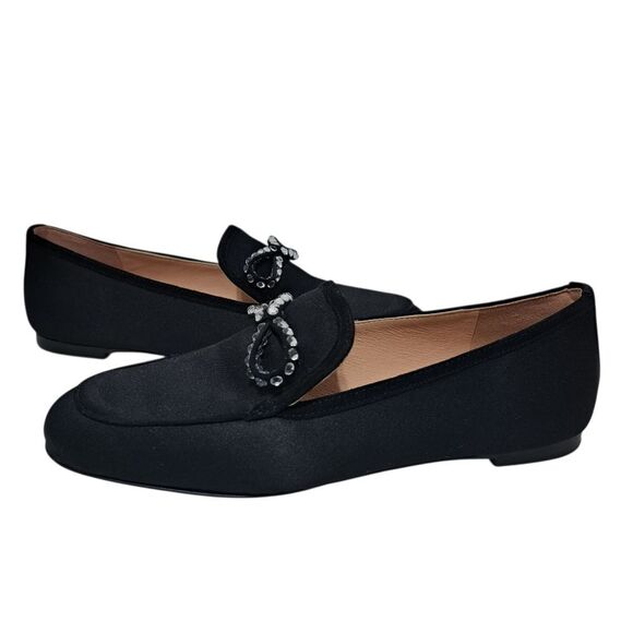 J. Crew Marie Bow Elegant Slip On Loafers Rhinestone Detail Satin Size 6.5 Black - Picture 8 of 16